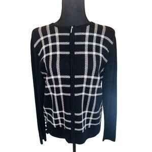 Pendleton Womens S Black White Plaid Cardigan Sweater 100% Merino Wool S Luxury